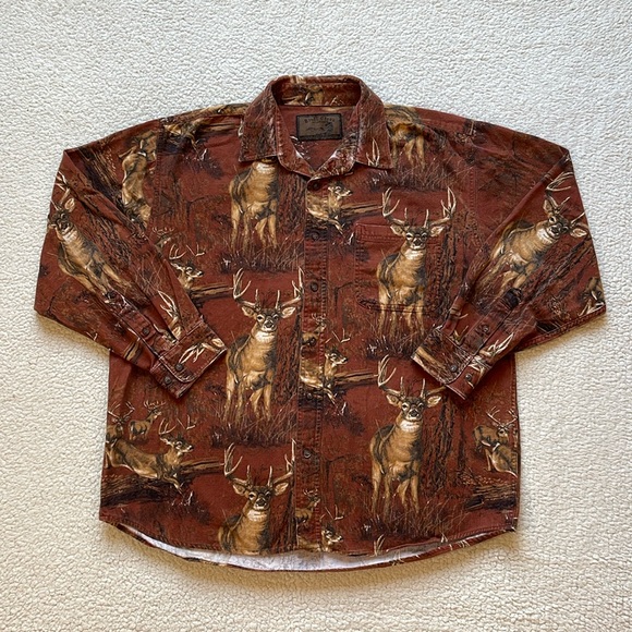 Vintage Other - Vintage 90s Bluff Creek All Over Print Deer Nature Graphic Button Up Shirt
